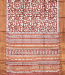 Brown Handloom Tussar Silk Saree With Printed Floral Motifs-Brown