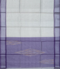 Grey Blended Tussar Tissue Saree With Purple Border-Grey