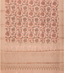 Baby Pink Chanderi Cotton Saree With Printed Floral Motifs-Baby Pink