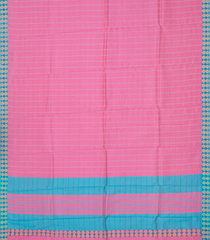 Hot Pink Chirala Blended Cotton Saree With Printed Checks-Hot Pink