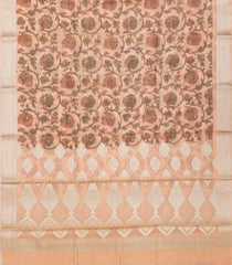 Light Peach Chanderi Cotton Saree With Printed Floral Motifs-Light Peach