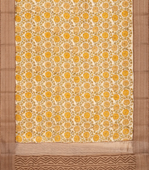 Yellow Chanderi Cotton Saree With Printed Floral Vine Motifs-Yellow