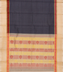 Black Handloom Chirala Silk Cotton Saree With Cream Border-Black