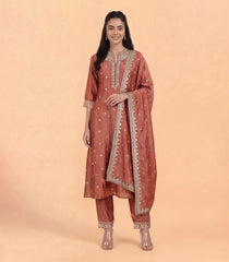 Pastel Peach Gold Zari Anarkali Set -RC5649