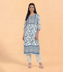 Pastel Blue Floral Printed Kurta-KR0877