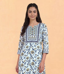 Pastel Blue Floral Printed Kurta-KR0877