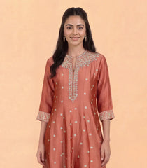 Pastel Peach Gold Zari Anarkali Set -RC5649