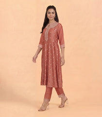 Pastel Peach Gold Zari Anarkali Set -RC5649