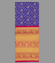 Violet Handloom Silk Pavadai Material With Floral Vine Motifs (1.1 Meter)-Violet