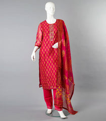 Hot Pink Salwar Set With All Over Floral Print-Hot Pink