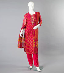 Hot Pink Salwar Set With All Over Floral Print-Hot Pink