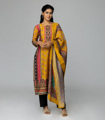 Mustard yellow & Black Printed Festive Kurta Set-RC5590