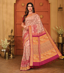 Baby Pink Handloom Silk Saree With Kaavi Kale Motifs-KA15777