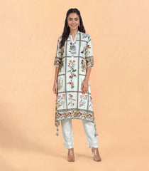Cream checks Floral Printed Co-Ord Set-CO5018