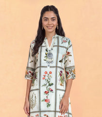 Cream checks Floral Printed Co-Ord Set-CO5018