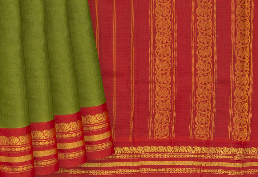 Handloom Pure Silk Gadwal Saree in Green and Blue Dual Tone : STGA440