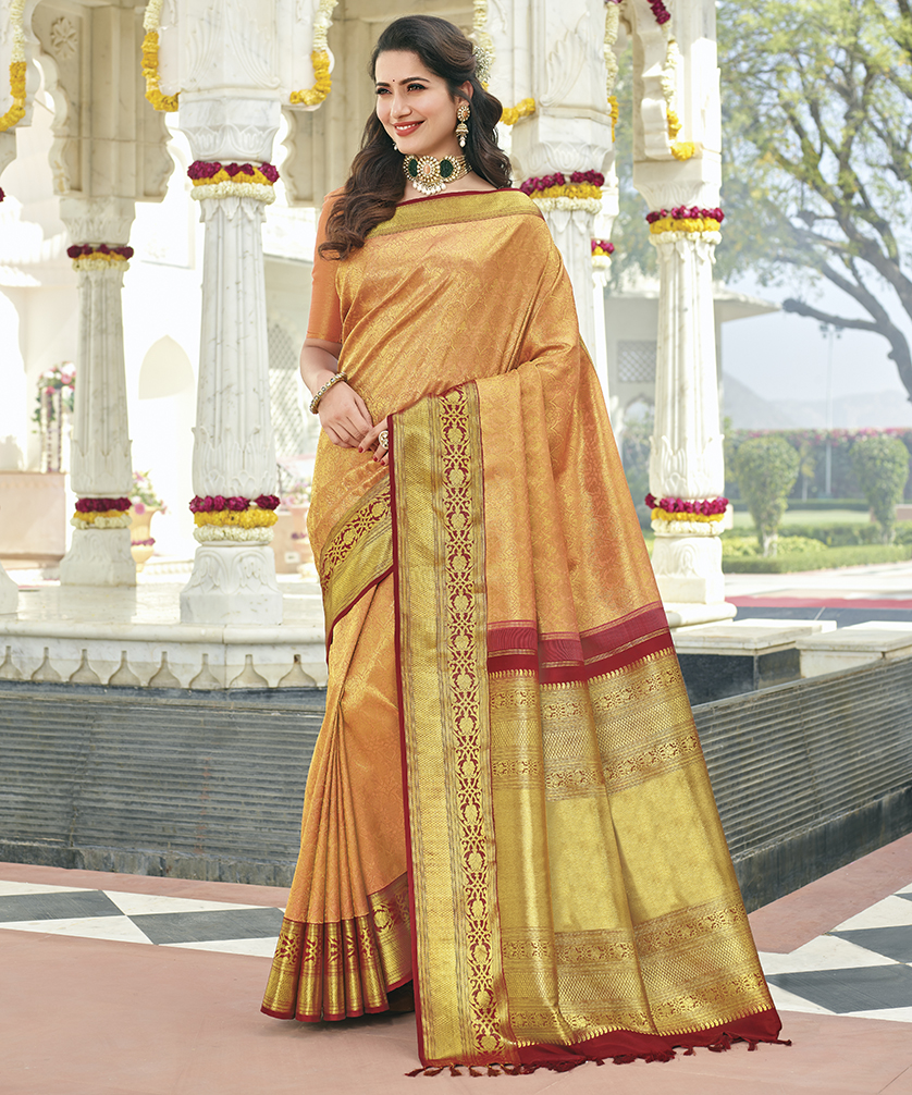 Mustard Yellow Kanchipuram Silk Saree – Sil-Kan-Chic