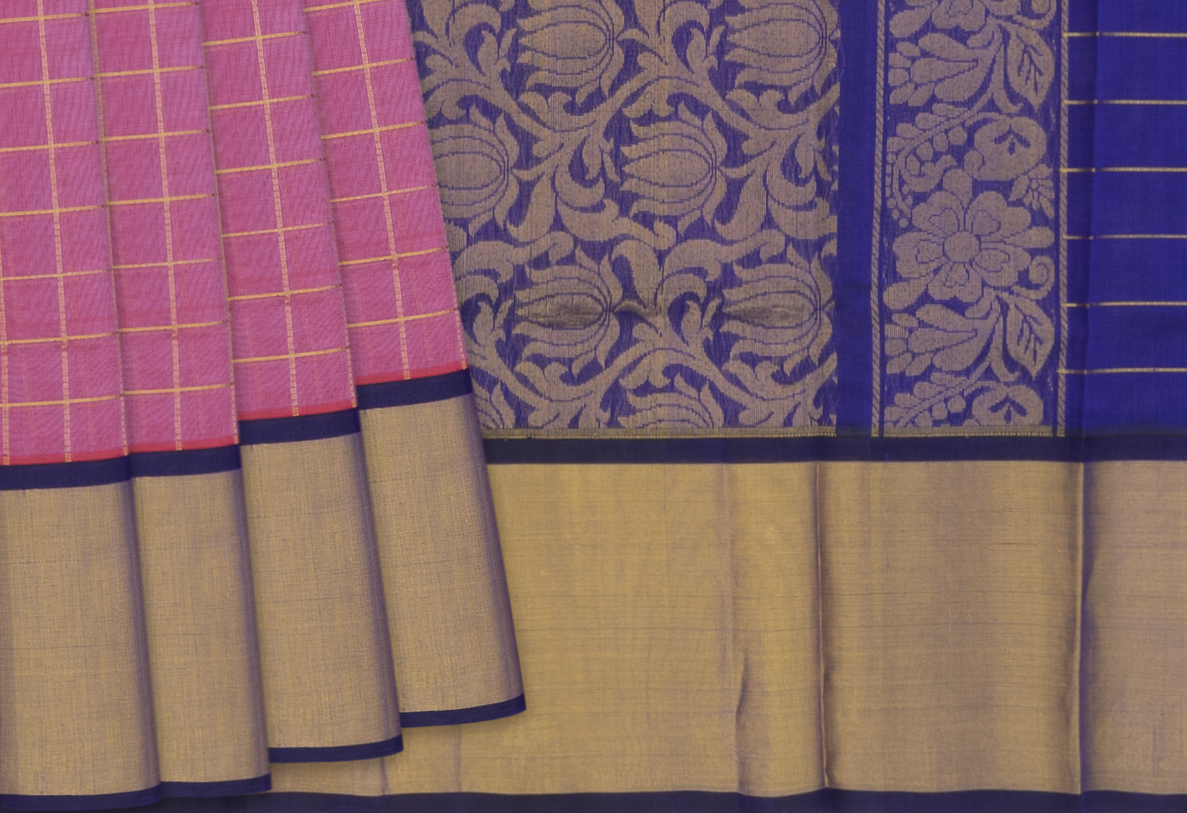 Cyan Handloom Silk Cotton Saree With Checks & Buttas