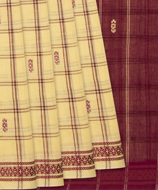 Yellow Handloom Poly Cotton Saree With Floral Motifs