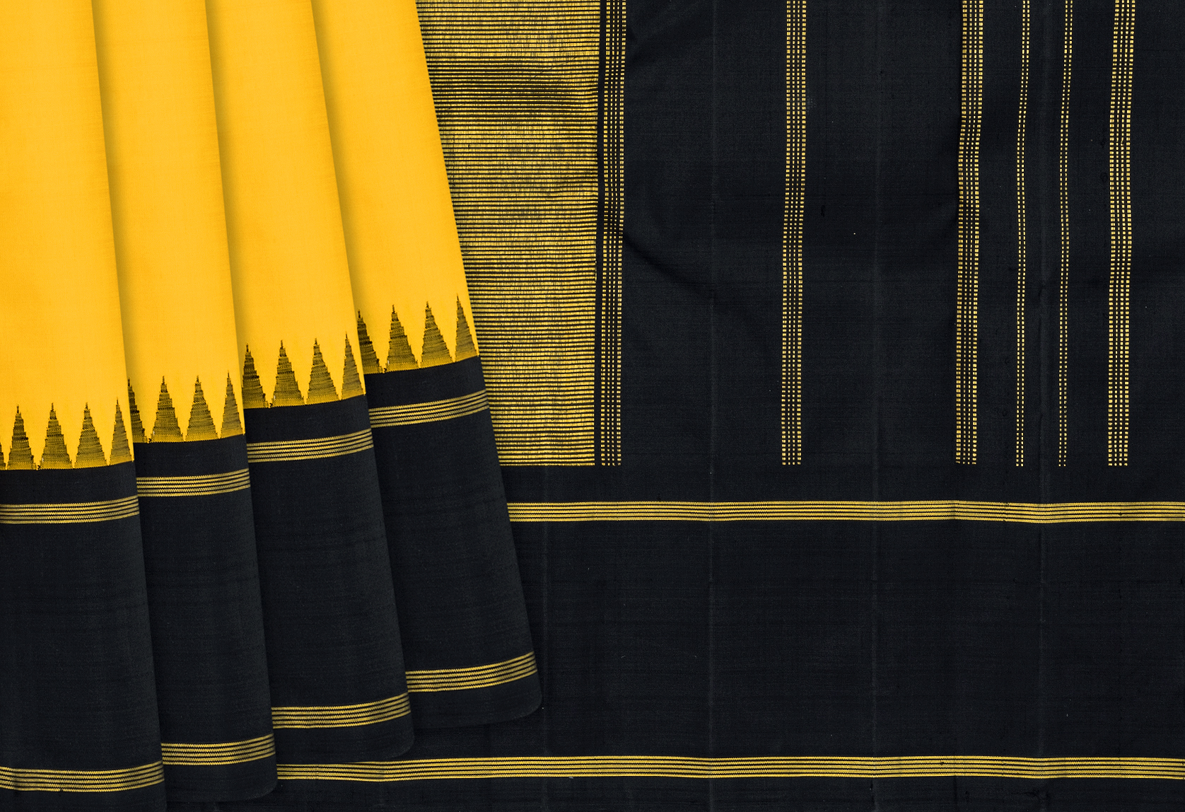 Pochampally silk saree yellow and black with allover floral digital pr –  Prashanti Sarees