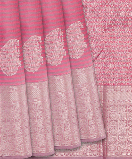 Buy ZECVA Women's kanchipuram Kanjivaram Art Soft Traditional Silk Saree  With Unstitched Blouse Piece | Baby Pink Silver Jari at Amazon.in
