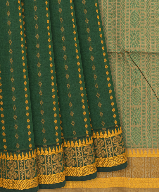 Mustard Handloom Kanchipuram Silk Saree With Geometric Motifs