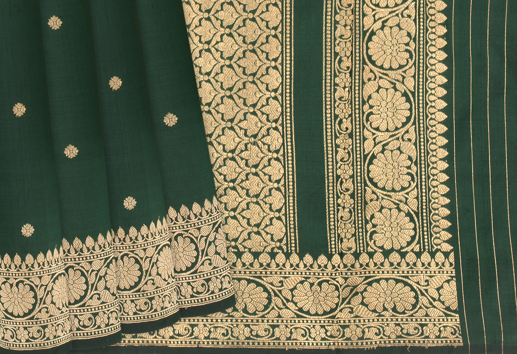 Bottle Green Banarasi Soft Silk Saree | With Rani Color Blouse | Garuda  Prakashan