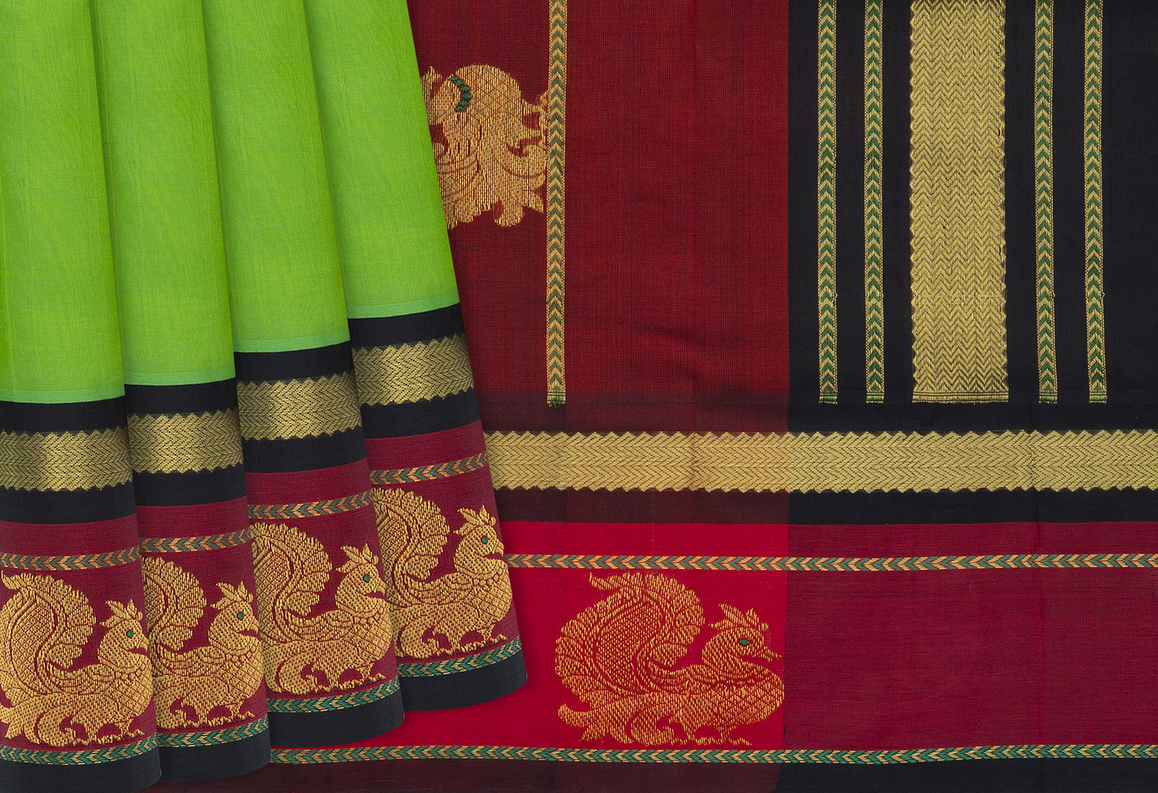 Pista Green Handwoven Dhakai Cotton Saree With Buttas