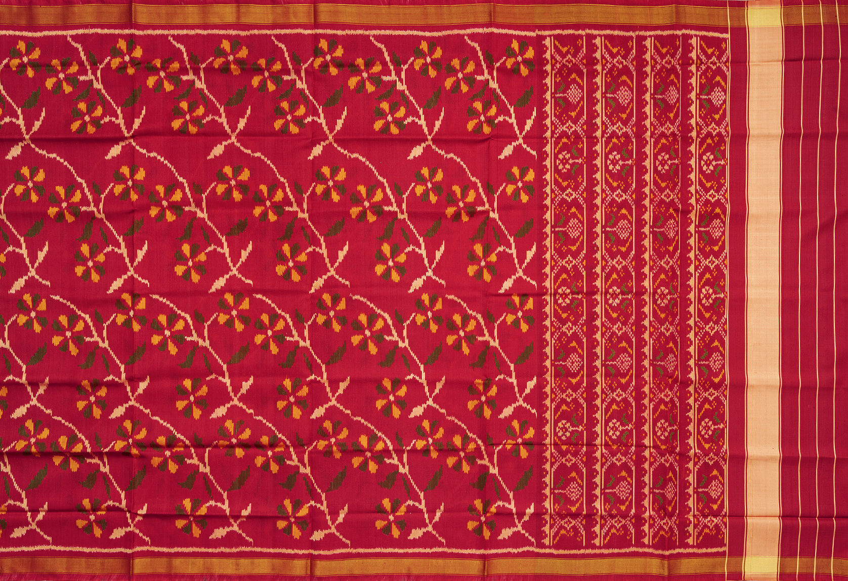 Krishna Tanna Hand Woven Rajkot Patola Pure Silk Three Shades Zari Che –  KrishnA TannA EthnicS