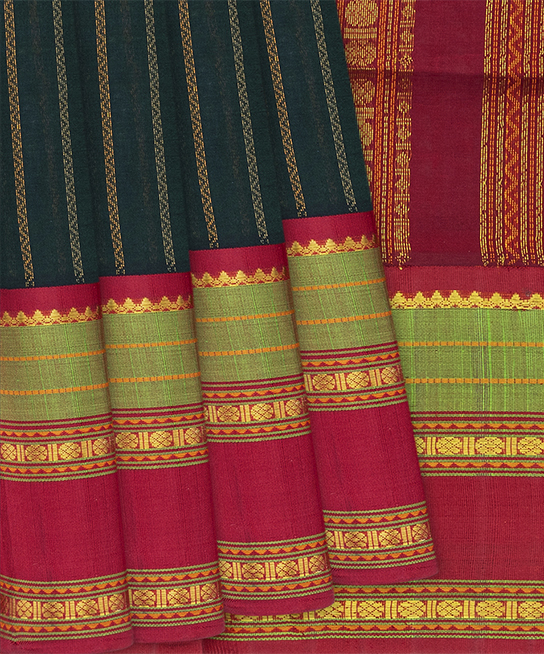Green Handloom Kanchipuram Silk Saree With Lai Thai Motifs