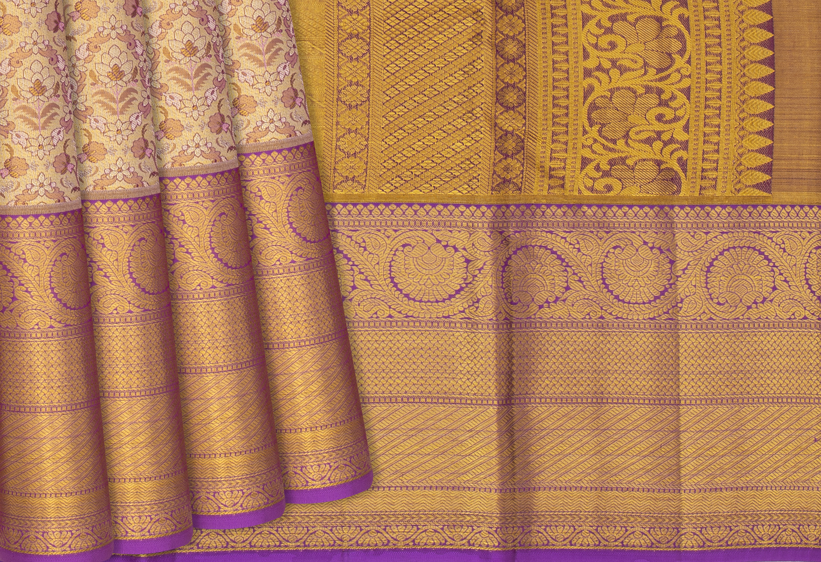 Buy Gold Zari Woven Kanchipuram Tissue Saree Online | Samyakk -  Samyakk-Online - Medium