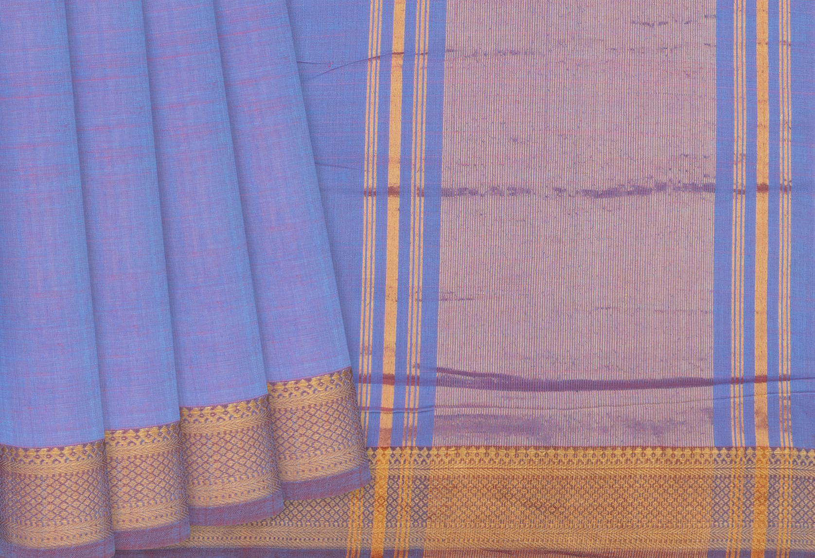 Light Blue Handwoven Silk Cotton Saree With Annam Motifs in Checks &  Vanasingaram Motifs in Border