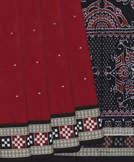 Red Handloom Orissa Silk Saree With Black Border & Pallu