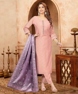 Dusty Pink Embroidered Salwar Set with Lavender Dupatta