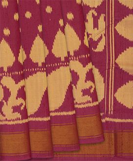 Pink Handloom Ikat Dupion Silk Saree With Mango Motifs

