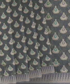 Grey Handwoven Raw Silk Saree With Jumka Motifs