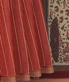 Orange Tussar Silk Saree With Stripes  