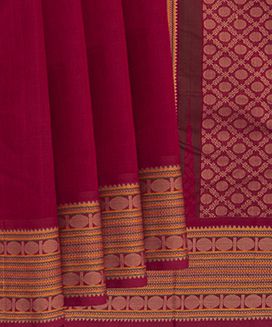 Red  Handwoven Kanchi Cotton Saree With Rudraksham Pallu Motifs