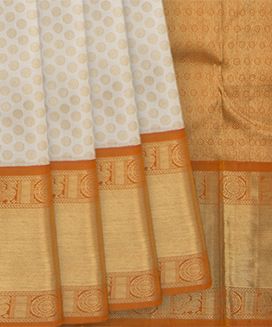 Cream Handwoven Kanchipuram Silk Saree With Rudraksham Motifs