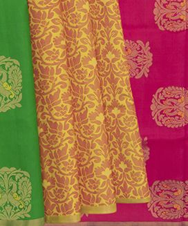 Green & Yellow Handwoven Soft Silk Saree