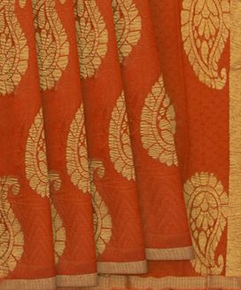 Orange Handwoven Benares Silk Saree 