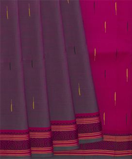 Violet Handwoven Kanchipuram Silk Saree With Jasmine Bud motifs