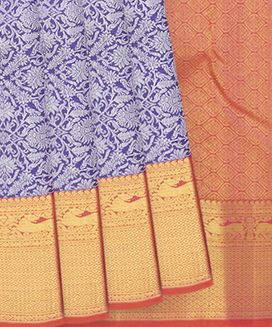 Violet Handwoven Kanchipuram Korvai Silk Saree With Vine Motifs in Silver Zari 