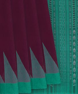 Pink Handwoven Orissa Cotton Saree With Dotted Stripes & Micro Motifs in Contrast Aquamarine Pallu & Border