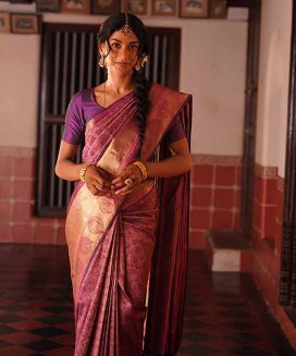Magenta Handloom Kanchipuram Silk Saree With Gandaberunda Motifs
