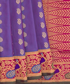 Purple Handwoven Gadwal Silk Saree With Mango Butta & Paithani Border
