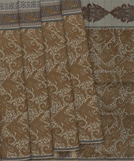 Grey Printed Half & Half Silk Saree With Floral Motifs
