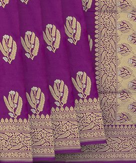 Magenta Handwoven Banarasi Silk Saree With Floral Butta
