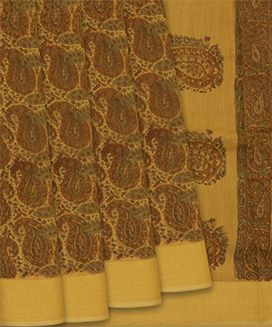 Maroon Handloom Printed Tussar Silk Saree With Paisley Motifs
