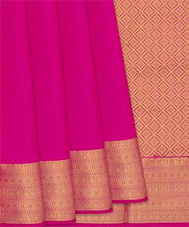 Hot Pink Silk Saree With Plain Body & Zari Border